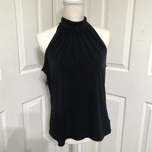 L Michael Kors Black Sleeveless Top w/Embellished Neckline